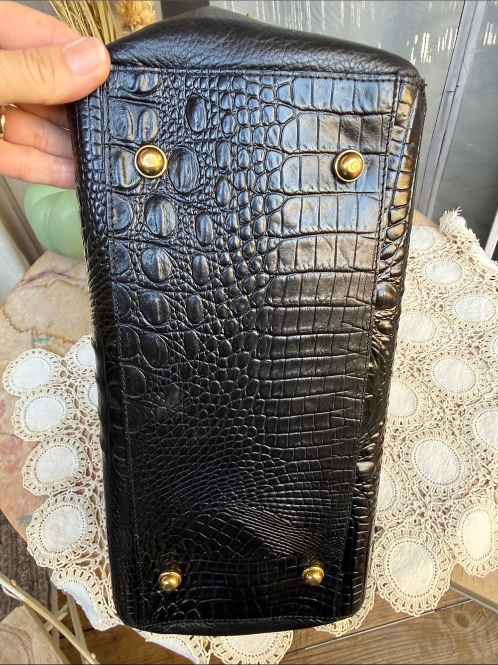 Brahmin Black Croc-Embossed & Brown Haircalf Satchel - Picture 6 of 10